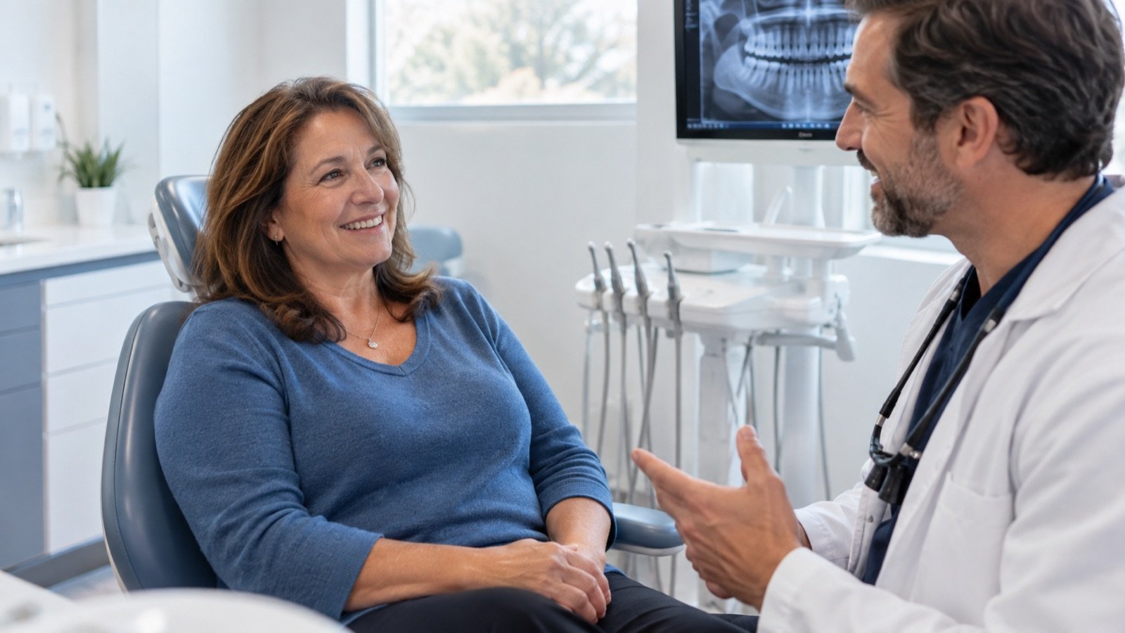 Haven’t Been To The Dentist In Years? What To Expect 1 Patient talking with a dental professional during a welcoming first appointment